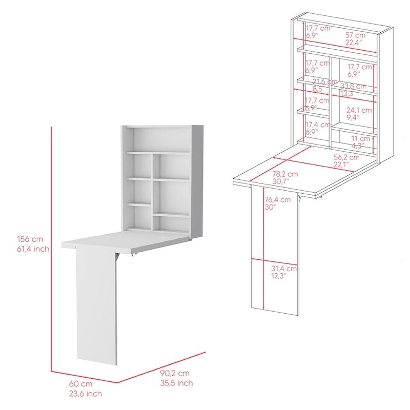 Table pliante Tacoma, sept étagères intérieures, finition blanche, haute qualité et durable