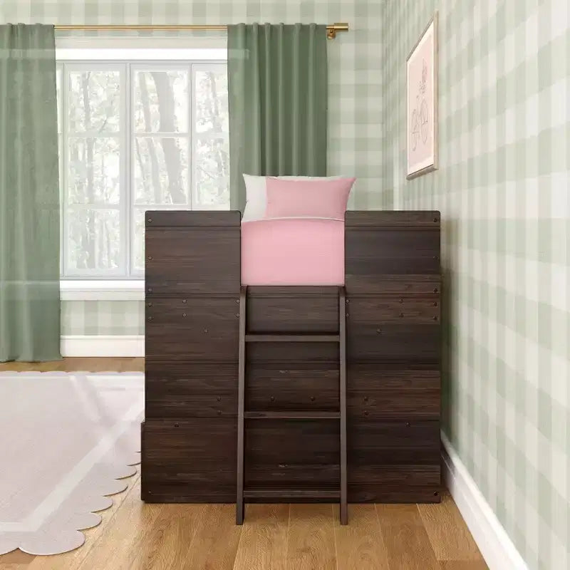 Lit mezzanine bas Max & Lily Modern Farmhouse avec tiroir de rangement, lit en bois massif pour enfants