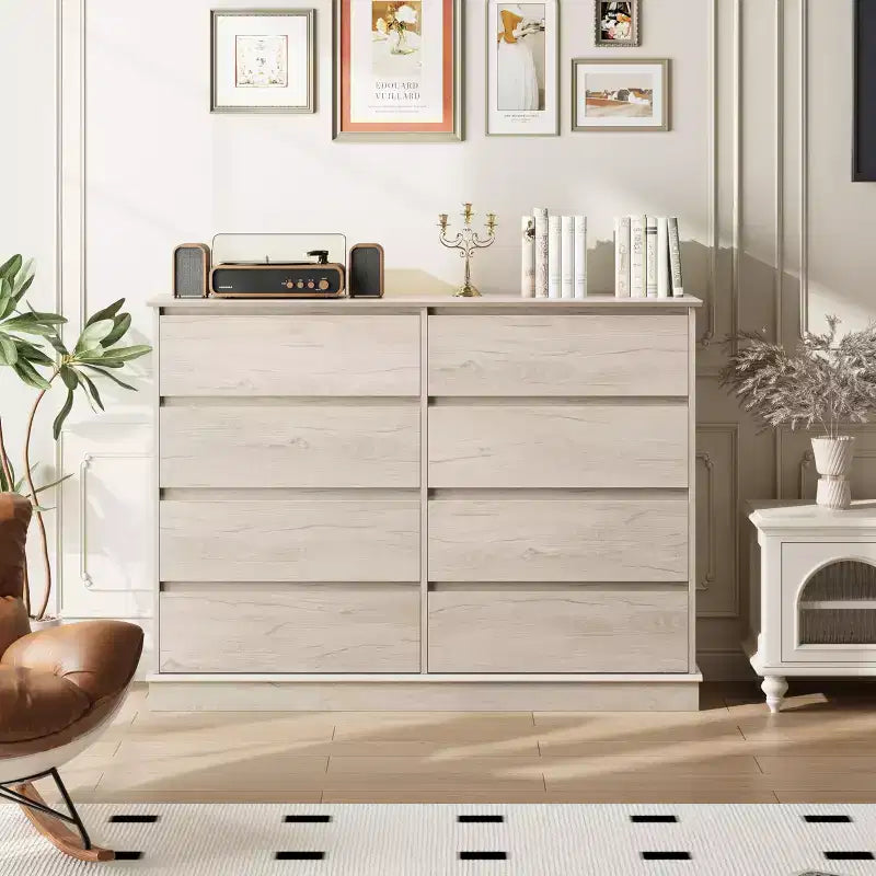 Commode moderne de chambre à 8 tiroirs, unité de rangement en bois pour placard, large commode