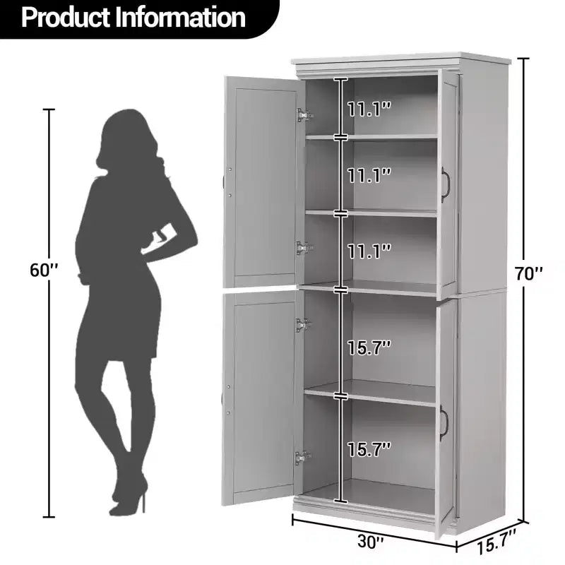Meuble de rangement de cuisine autoportant, armoire de 178 cm avec portes et étagères réglables