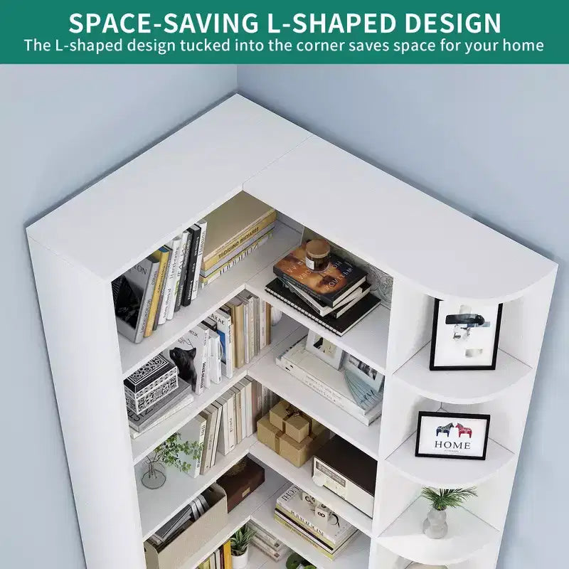 Étagère à 6 niveaux avec lumière LED, bibliothèque moderne de 180 cm, étagère d'angle en forme de L, meuble de rangement et de présentation.
