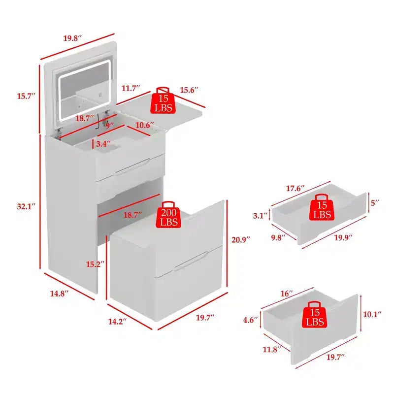Famapy Coiffeuse de rangement blanche pliable - Table de maquillage compacte avec organisation