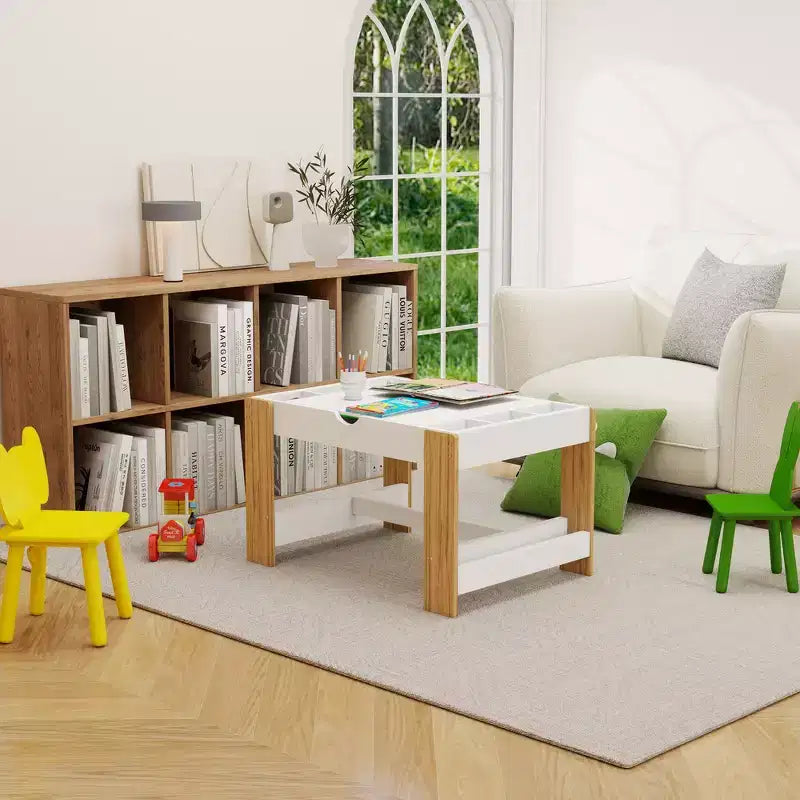 Table d'activités 2-en-1 pour enfants avec 7 compartiments de rangement - Table de blocs de construction LEGO compatible et tableau blanc, blanc et vert