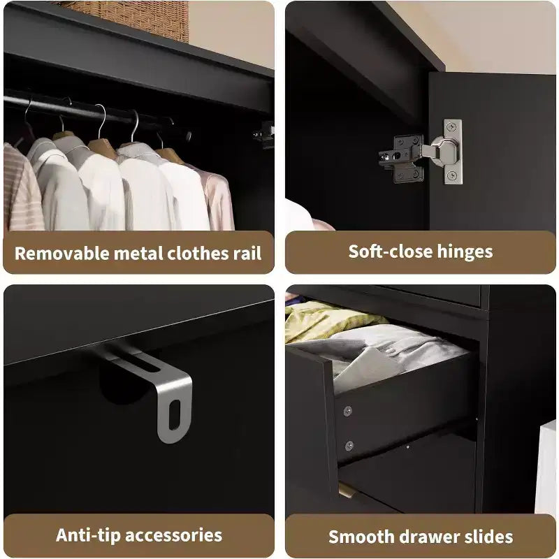 Armoire 2 portes avec 3 tiroirs et tringle de penderie