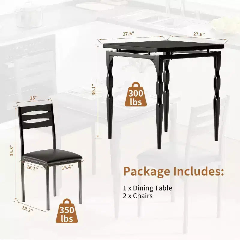 Ensemble de salle à manger 3 pièces pour petits espaces, table et 2 chaises à pieds en spirale, ensemble de table de cuisine compact pour appartements