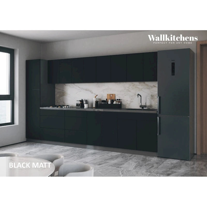 Collection cuisine élégante, coloris noir, meuble bas de 3,35 m de large - 135x24