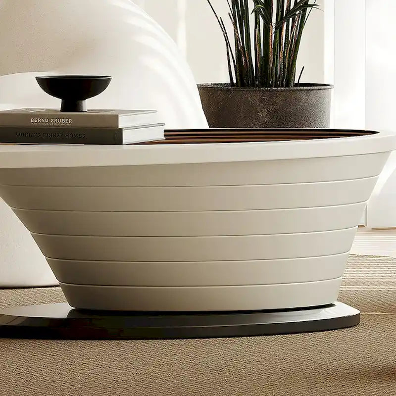 Table basse ovale en verre, style moderne et minimaliste, base grise, 130 cm - L 130 cm l 65 cm H 36,5 cm