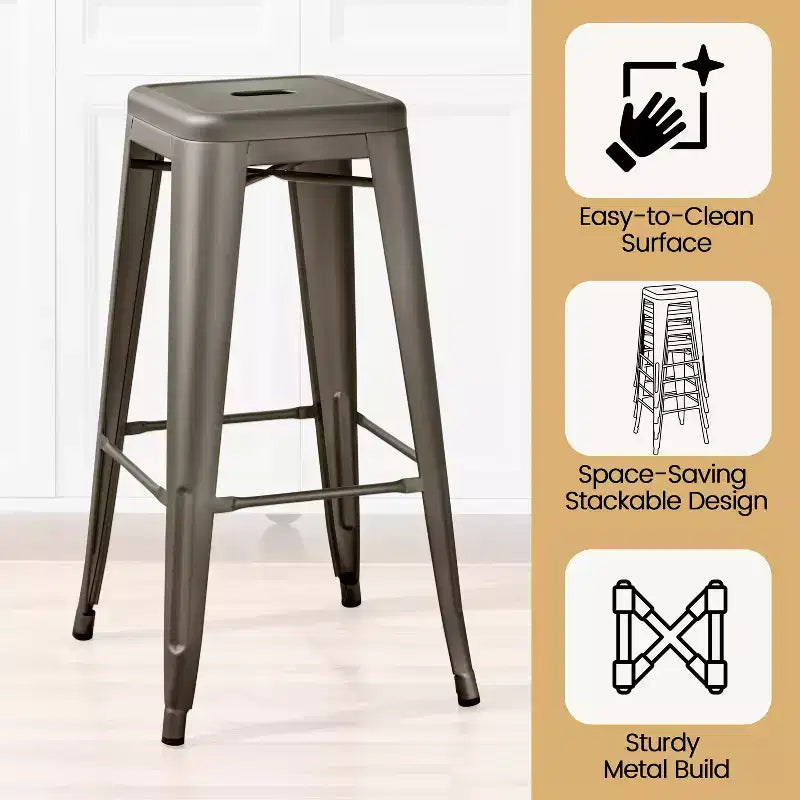 Yaheetech Lot de 4 Tabourets de Bar en Métal sans Dossier Hauteur Comptoir Chaises Empilables