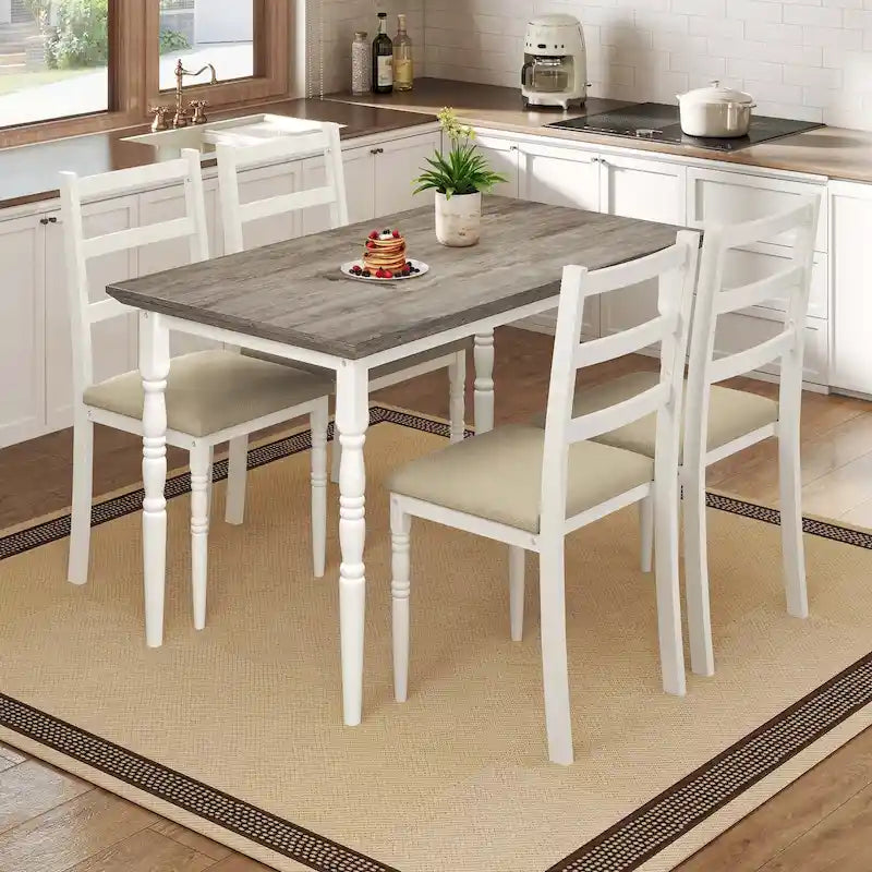 Ensemble de salle à manger de ferme Moasis avec 4 chaises, table à manger rectangulaire, style colonne romaine pour la cuisine
