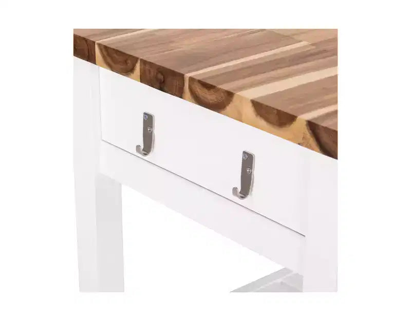 Desserte de cuisine roulante avec plateau en bois d'acacia, tiroirs, 97,5 cm L x 47 cm P, Blanc