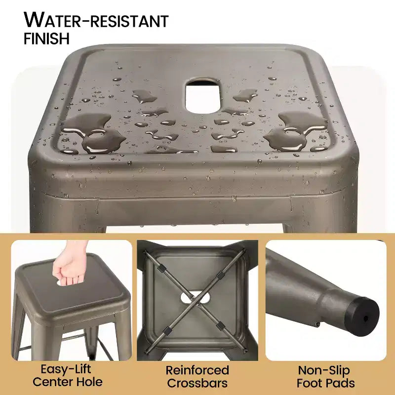 Yaheetech Lot de 4 Tabourets de Bar en Métal sans Dossier Hauteur Comptoir Chaises Empilables