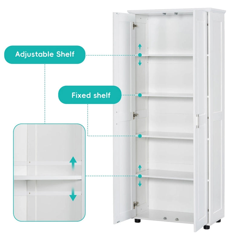 Meuble de rangement pour salle de bain à deux portes, étagère réglable, panneau MDF