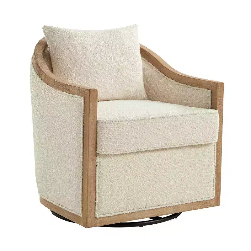 Fauteuil Gordon Farmhouse en rotin et bois massif avec bordure en bois massif|ART OF LIVING DESIGNS-IVORY