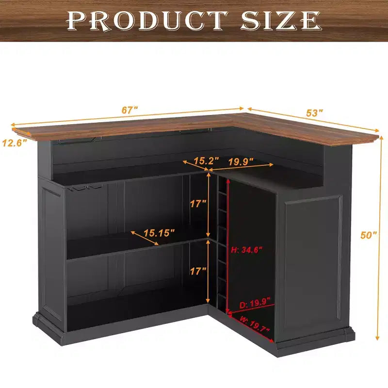 GDLF Meuble de Bar d'Angle en Forme de L avec Espace Réfrigérateur, Grande Table de Bar Moderne pour Sous-sol
