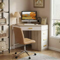 MAYEERTY Bureau d'angle triangulaire 90 avec 4 tiroirs, bureau informatique/coiffeuse