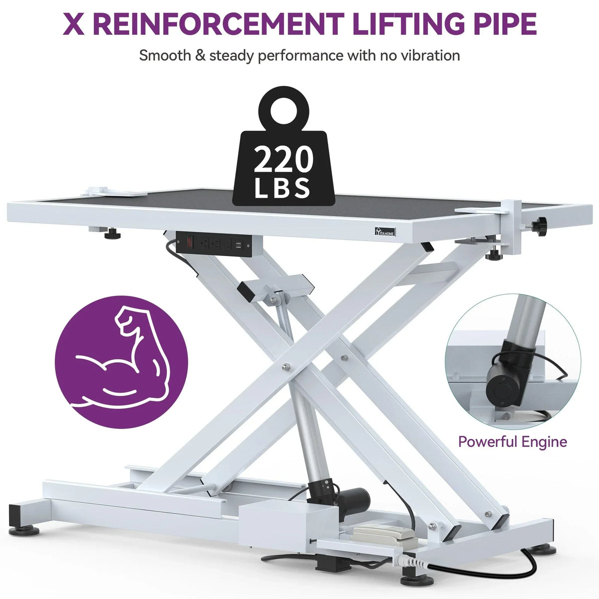 Table de toilettage professionnelle électrique pour grands chiens - Table de toilettage robuste pour animaux de compagnie avec bras de toilettage en aluminium - 50W