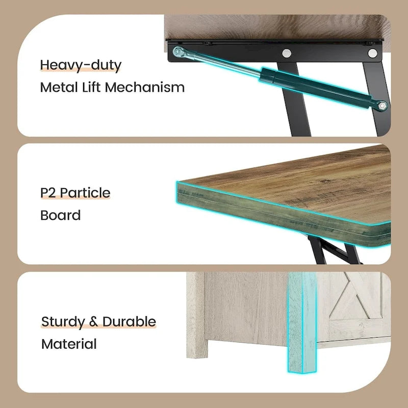 Table basse relevable 2 portes coulissantes style grange Table à manger avec rangement
