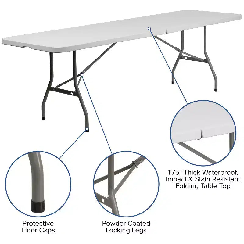 Ensemble de 8 tables pliantes Emma and Oliver en plastique blanc avec 10 chaises pliantes