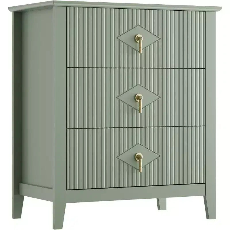 2 tables de chevet cannelées en bois, commode à 3 tiroirs de 69,85 cm de large, tables de nuit modernes, commode de chambre à coucher, salon