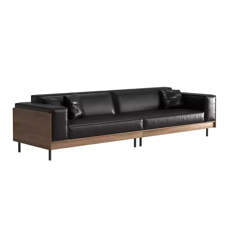 98.42 Canapé en cuir contemporain avec cadre en bois massif, pieds en métal et 3 coussins décoratifs