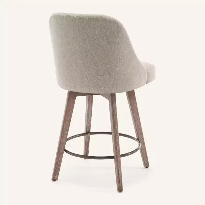 Lot de 4 tabourets de bar pivotants à hauteur de comptoir Bekrvio 26 po avec dossiers et pieds en bois, tabourets de bar rembourrés en tissu lin/similicuir pour îlot de cuisine