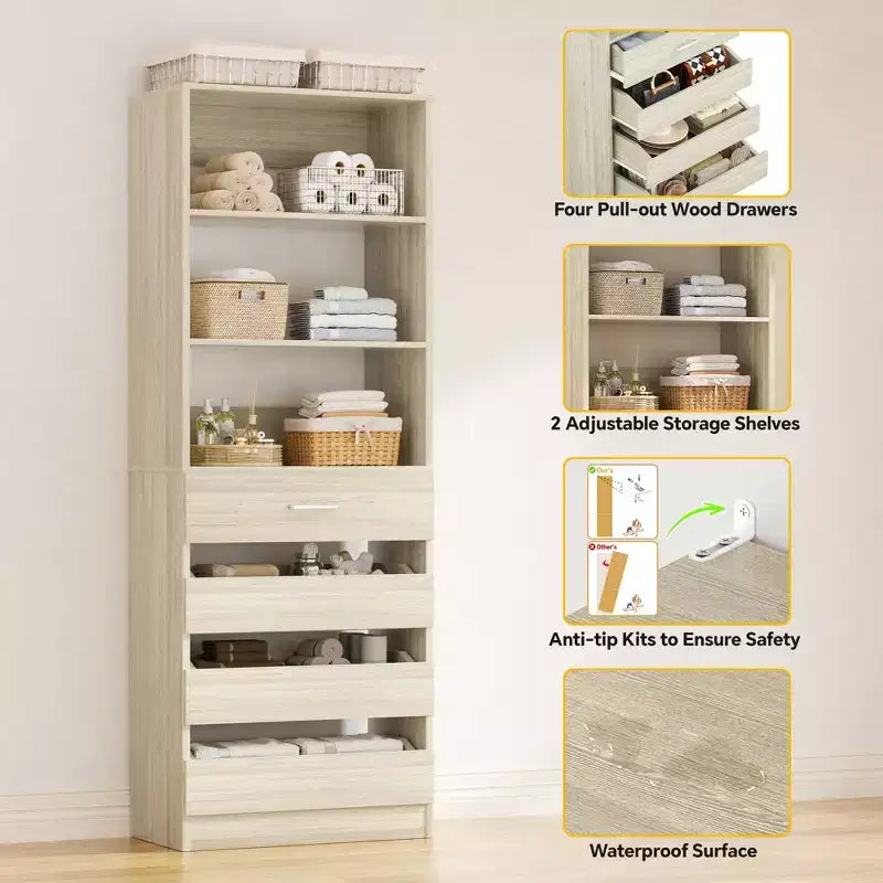 Système de rangement de placard avec tiroirs et étagères en bois