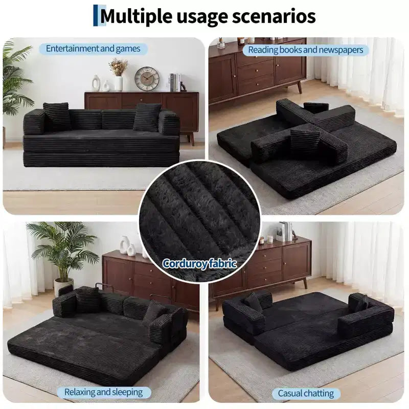 Canapé-lit convertible 5-en-1 de 80,7 po, velours côtelé, 544 kg, aucun assemblage requis