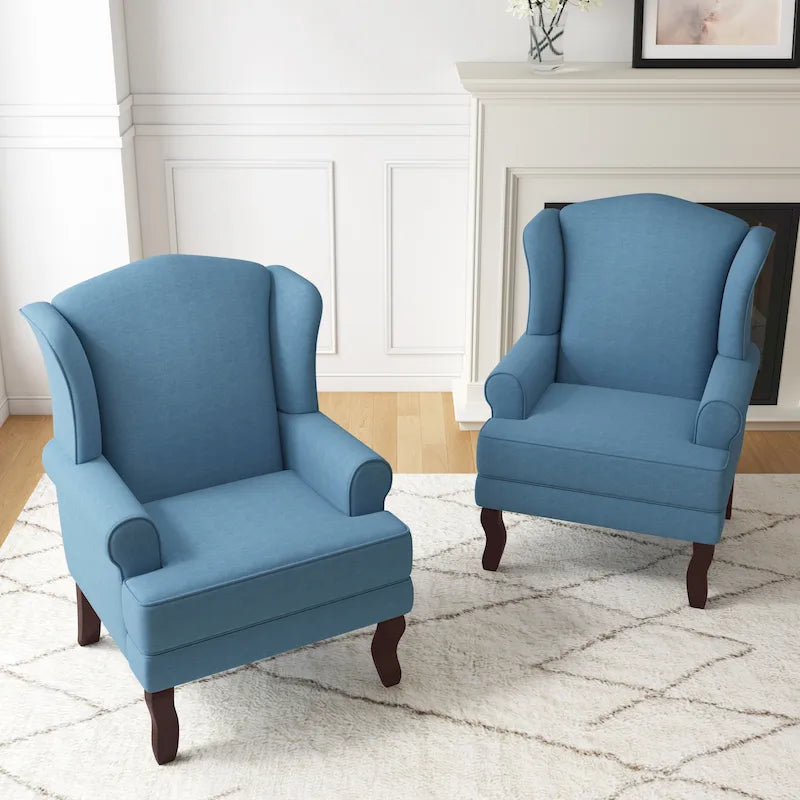 2 fauteuils d'appoint à dossier haut traditionnels, revêtus de tissu