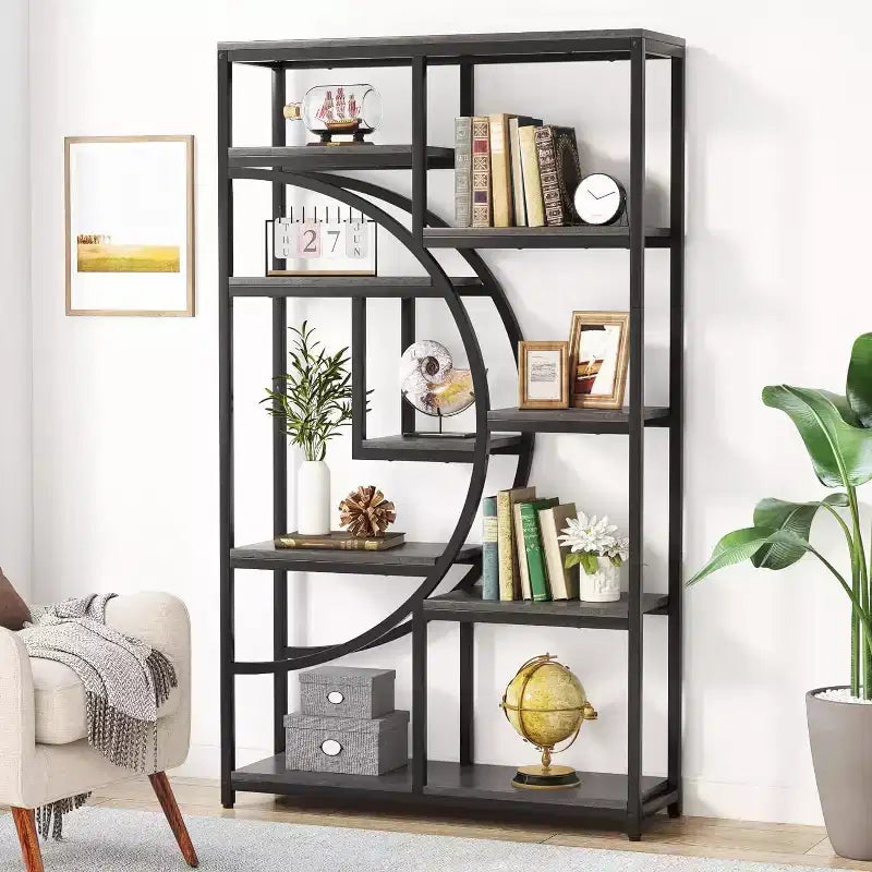 Étagère à livres Lantine à 5 niveaux avec 9 compartiments de rangement ouverts