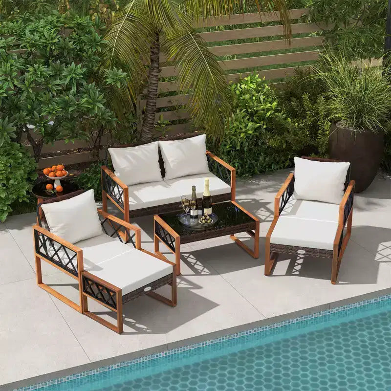 Costway Salon de Jardin 7 Pièces en Résine Tressée avec Ottomans, Coussins et Tables Canapé Fauteuil
