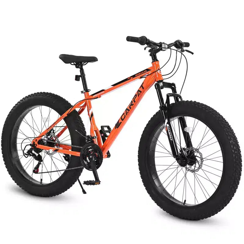 Vélo NAYSAYE 26 pouces à pneus larges, 21 vitesses, équipement complet pour adultes et jeunes, tout-terrain, orange, 74*25*41