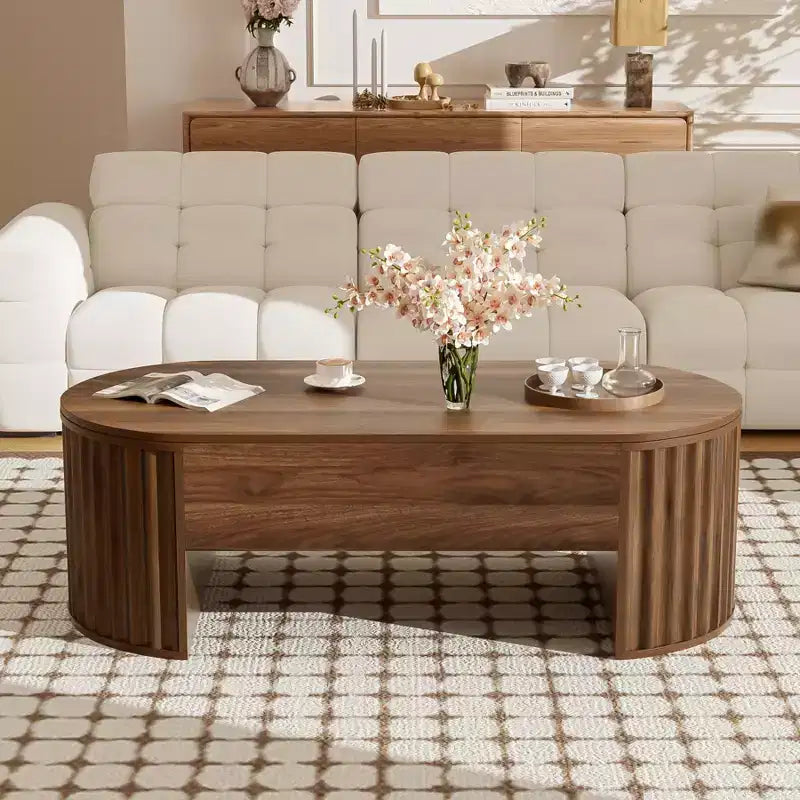 Table basse relevable de 47,2 po, table de salon ovale en bois avec rangement caché, table basse moderne pour salon, chambre à coucher ou bureau
