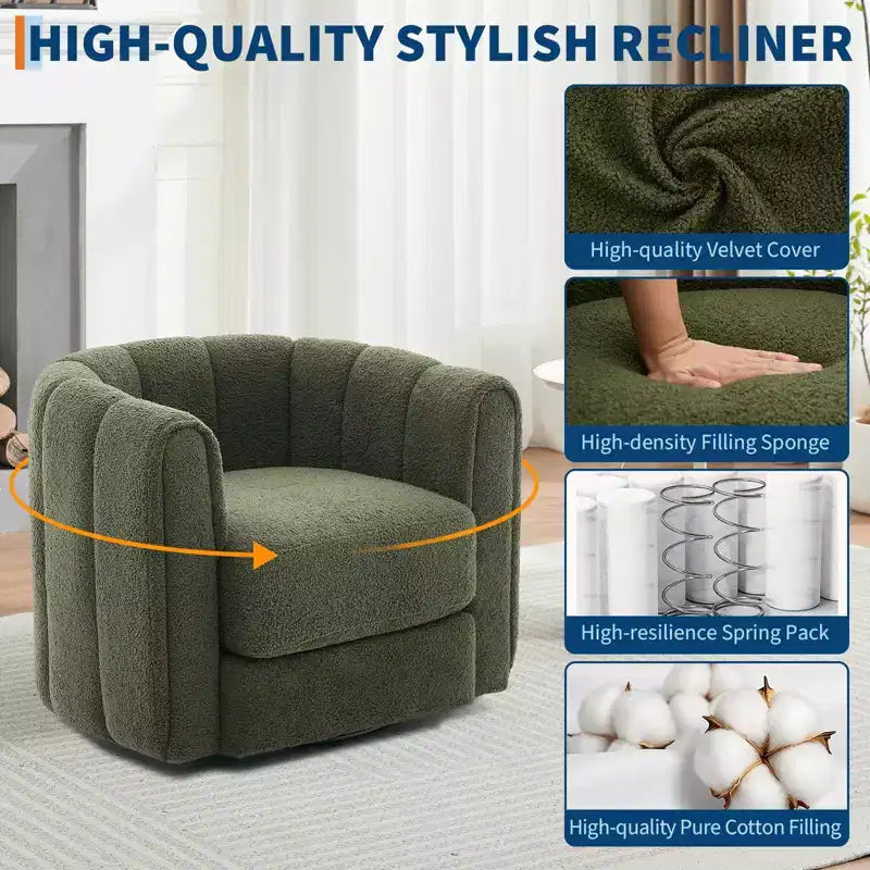 Ensemble de 2 fauteuils d'appoint pivotants à 360° modernes, revêtement en tissu doux, vert
