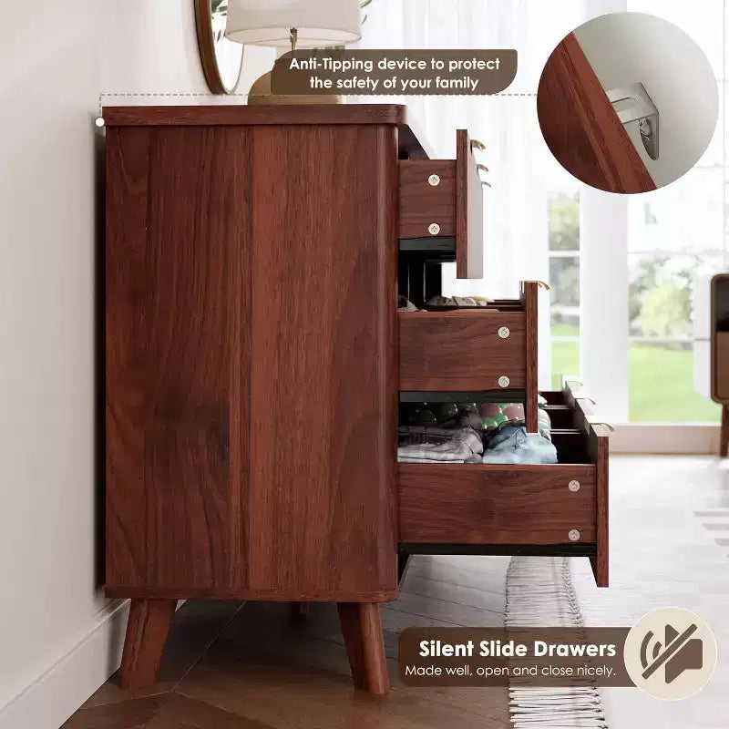 Commode cannelée à 9 tiroirs, 154 cm de large, en bois, avec rangement profond, pour chambre à coucher, salon ou couloir
