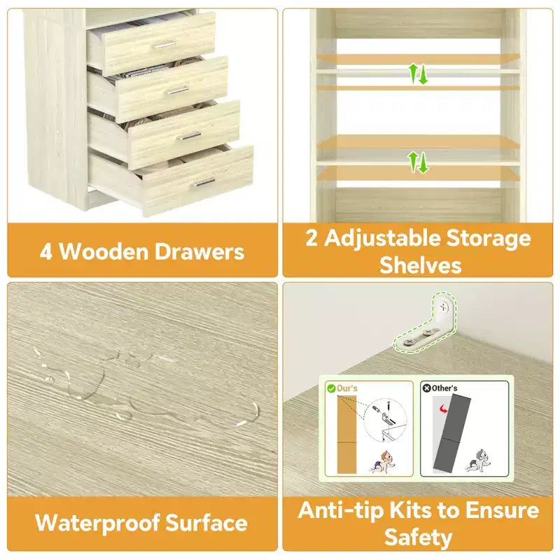 Système de rangement de placard avec tiroirs et étagères en bois