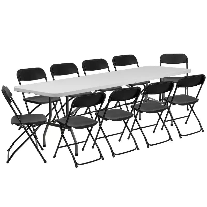 Ensemble de 8 tables pliantes Emma and Oliver en plastique blanc avec 10 chaises pliantes