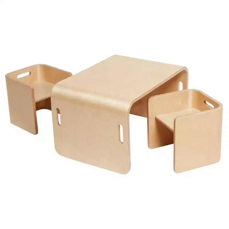 Ensemble table et chaises ECR4Kids Premium en bois courbé, meubles pour enfants, naturel, 3 pièces