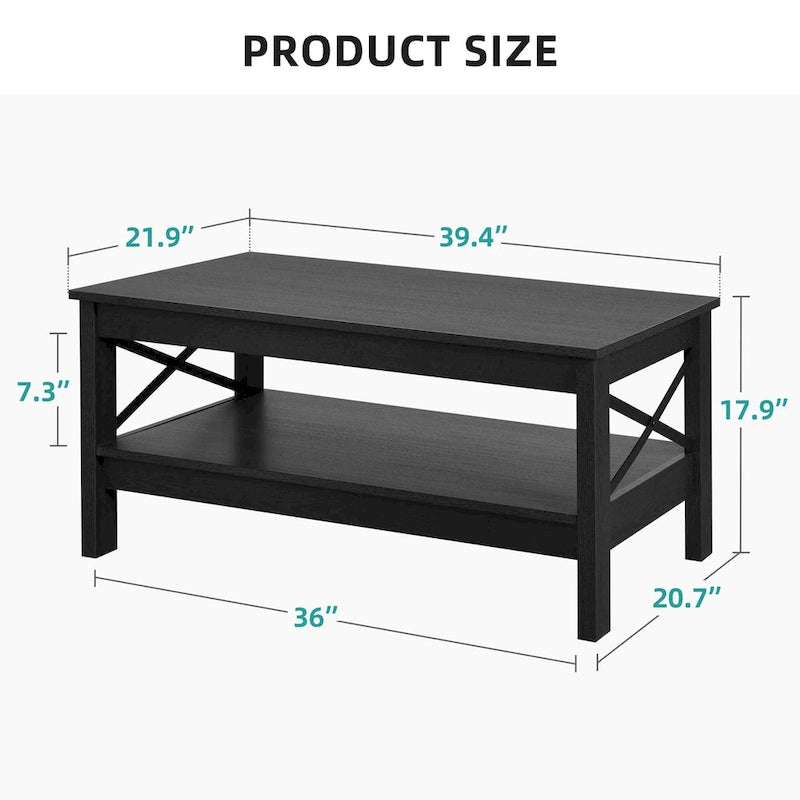 Table basse d'appoint en bois style rustique avec grande étagère de rangement