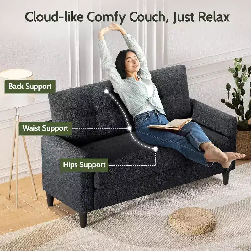 Dyonery 50, canapé Loveseat, 2 places pour bureau et petits espaces, assise profonde de 61 cm, cadre en bois massif certifié FSC, assemblage sans outils
