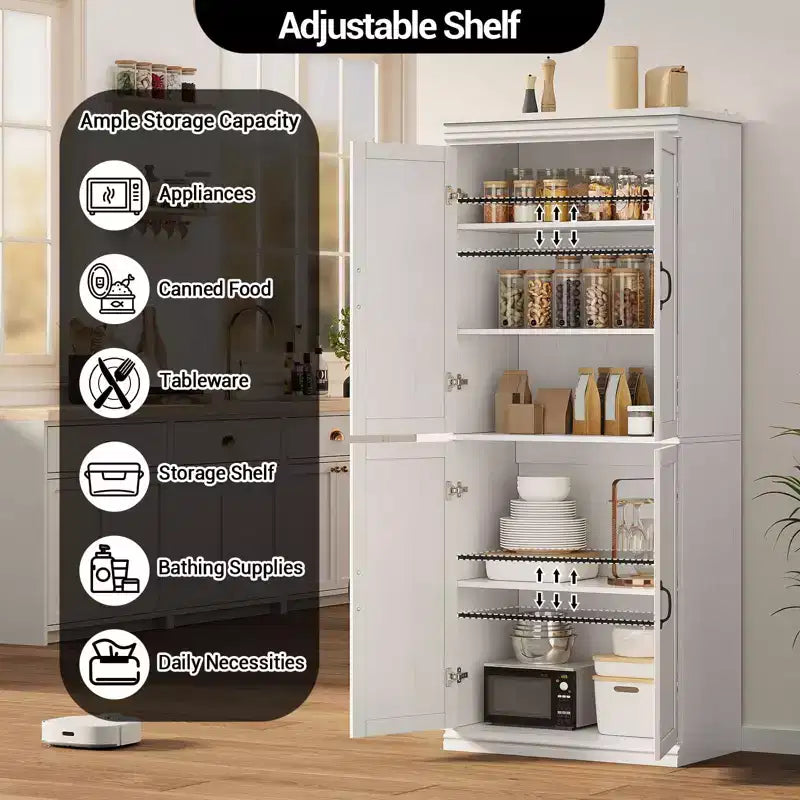 Meuble de rangement de cuisine autoportant, armoire de 178 cm avec portes et étagères réglables
