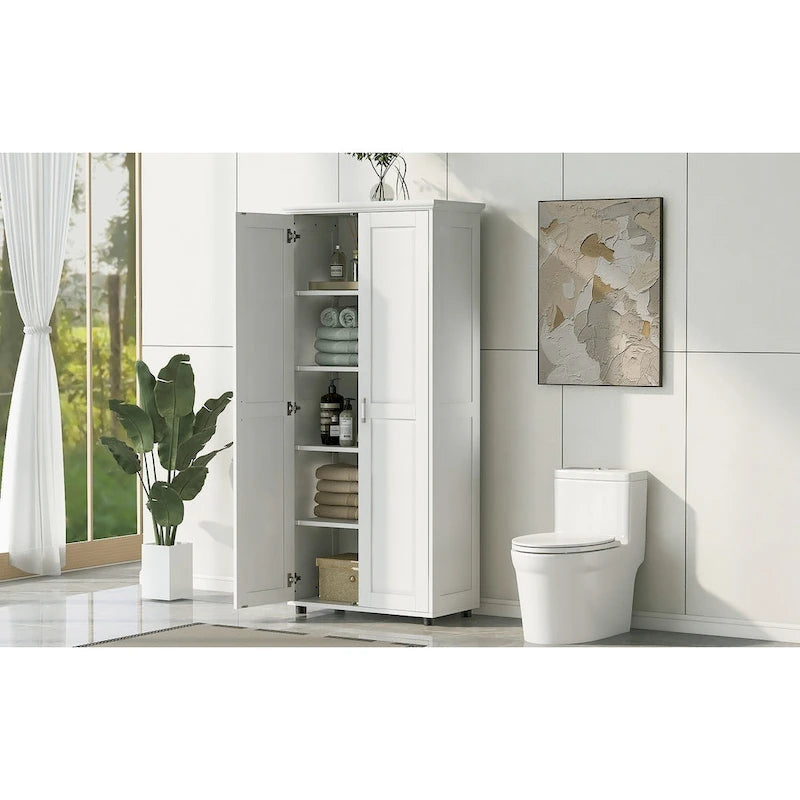 Meuble de rangement pour salle de bain à deux portes, étagère réglable, panneau MDF