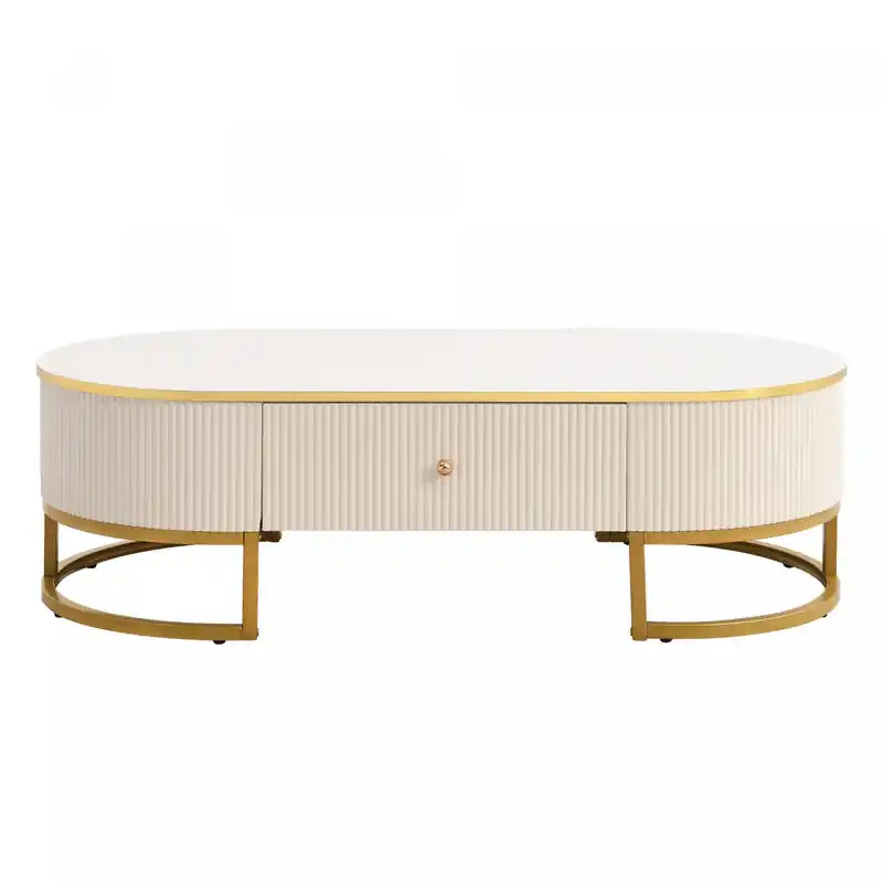 Table basse ovale en bois composite de 47,2 po avec tiroirs de rangement