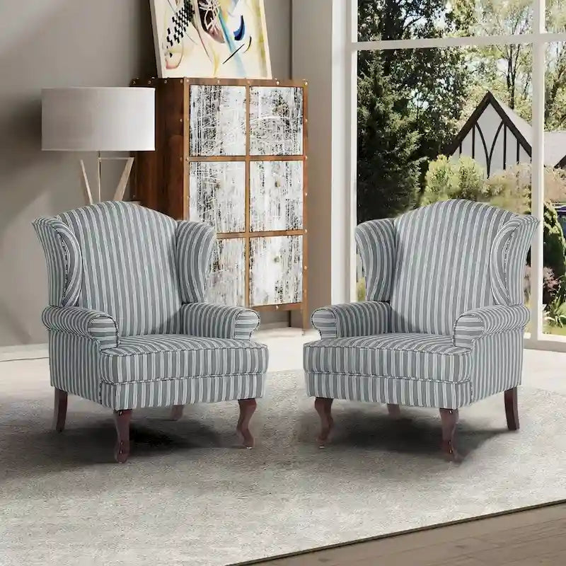 2 fauteuils d'appoint à dossier haut traditionnels, revêtus de tissu