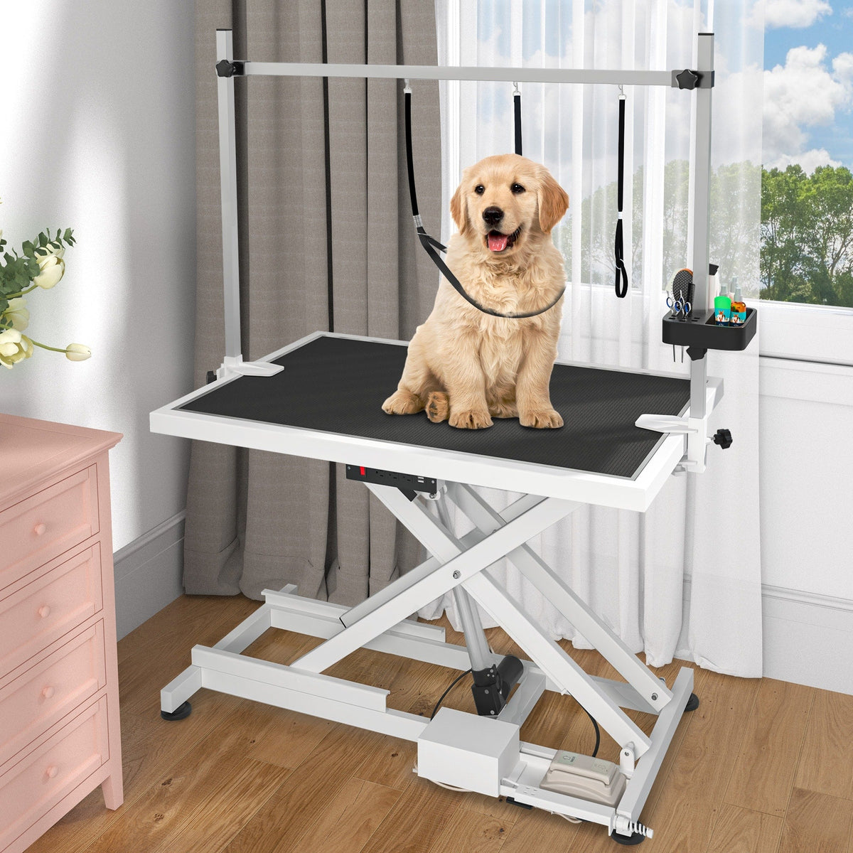 Table de toilettage professionnelle électrique pour grands chiens - Table de toilettage robuste pour animaux de compagnie avec bras de toilettage en aluminium - 50W