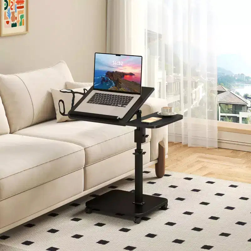 1 Table d'appoint en C, Table de lit à roulettes réglable en hauteur, Table de canapé multi-usage et Bureau d'ordinateur portable pour petits espaces