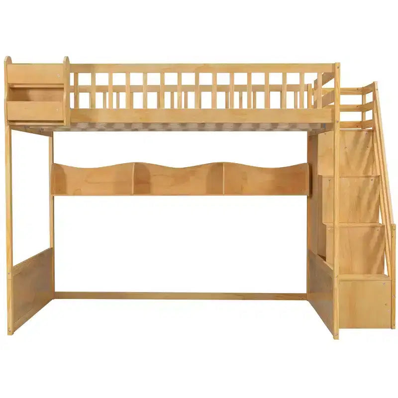 Lit mezzanine double avec escalier, armoire et étagères de rangement – MDF, 295 kg