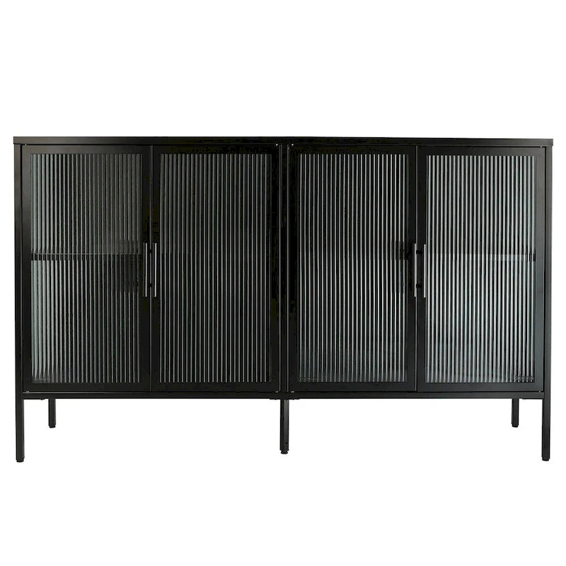 Meuble en métal et verre trempé avec étagère réglable