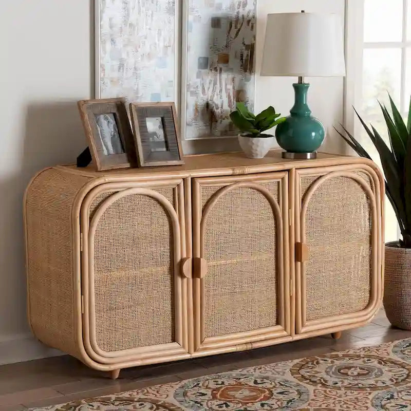 Meuble de rangement 3 portes en rotin naturel Bohème Evania