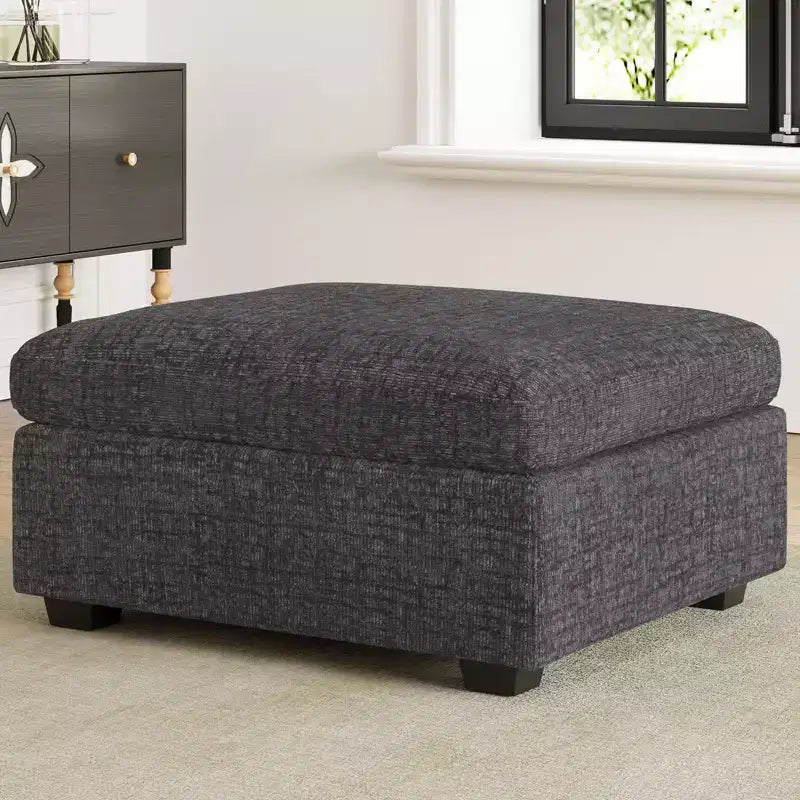 Module Pouf Ottoman Belffin en Chenille - Repose-Pieds de Rangement Modulaire avec Tissu Doux pour la Peau et Conception à Installation Rapide