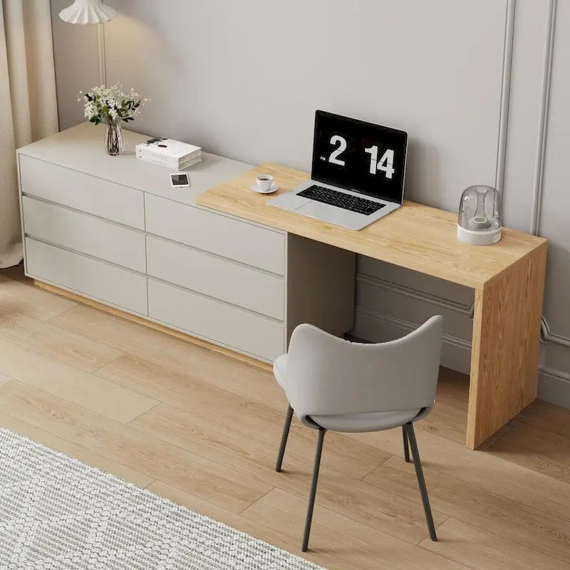 Bureau d'angle blanc de 140,2 cm avec 6 tiroirs de rangement